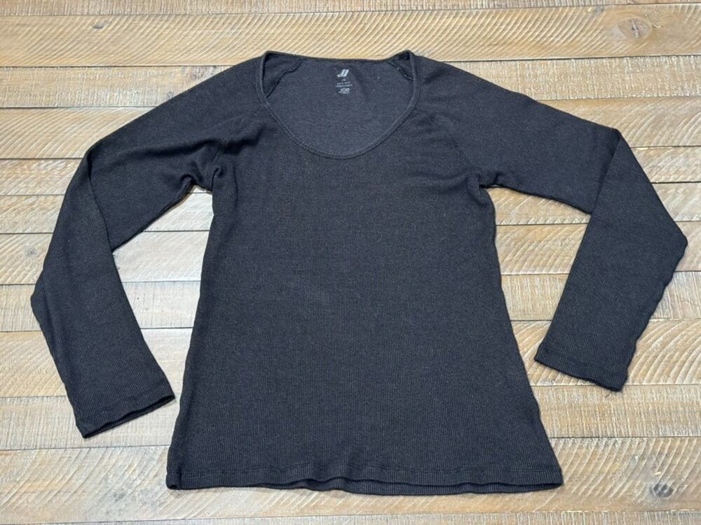 Joe Fresh Black Long Sleeve Ribbed Shimmer Scoop Neck Y2K Shirt - Women's L